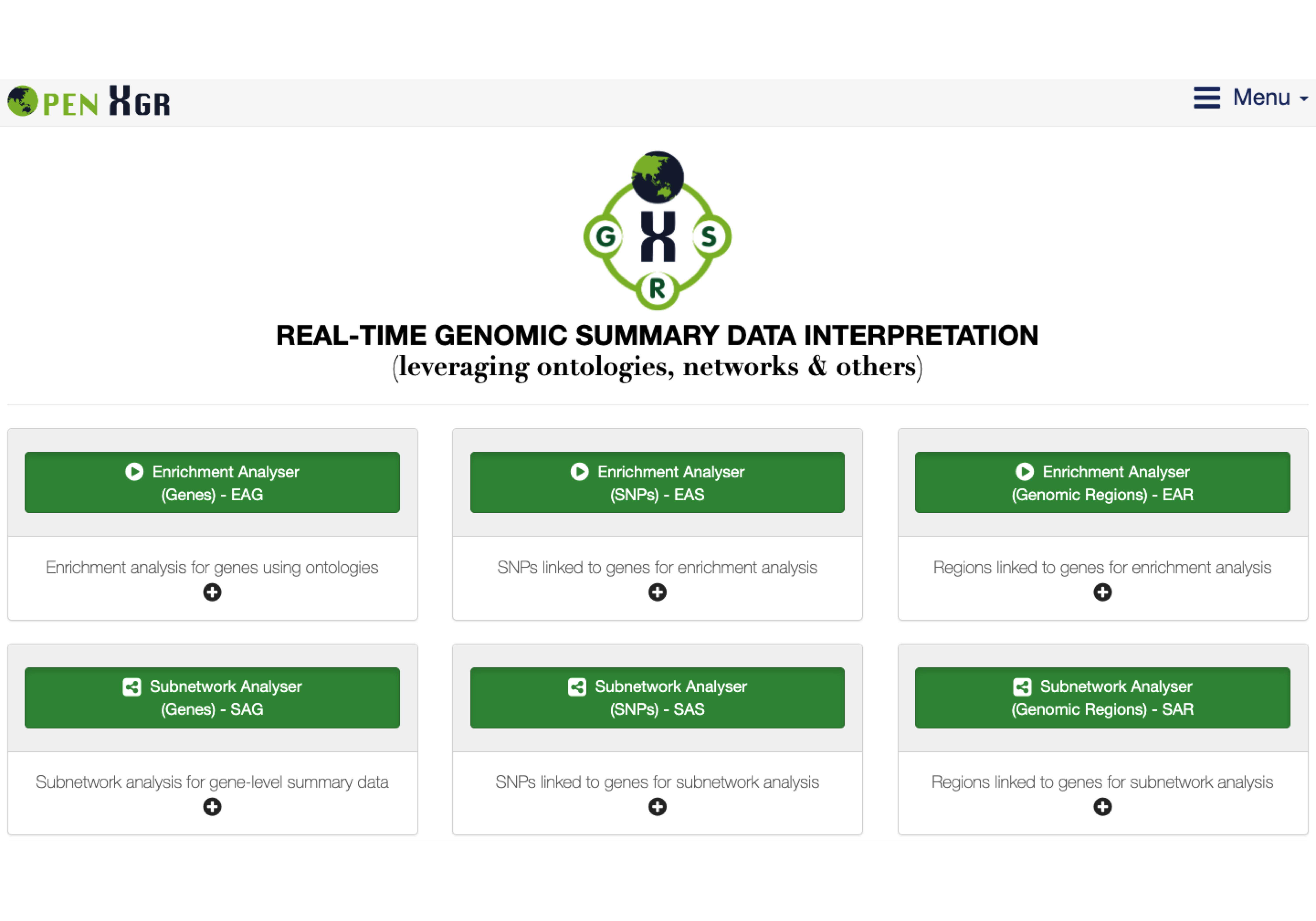The landing frontpage of the OpenXGR web server.